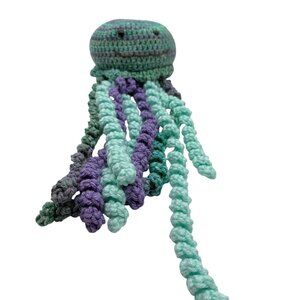 Hand crochet octopus plush stuffed animal turquoise purple blue Cute